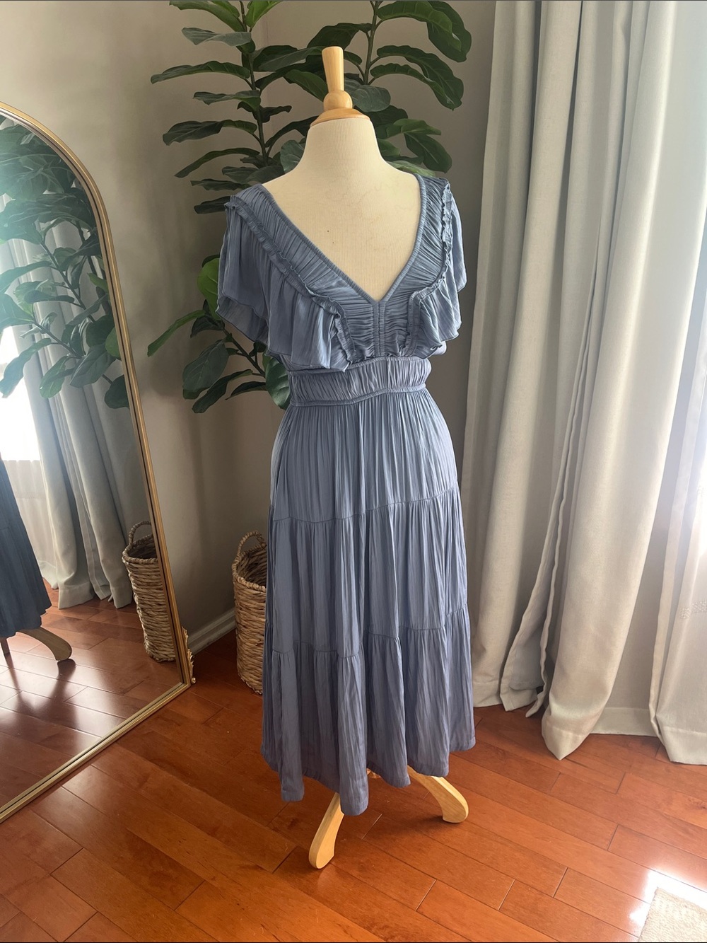 Joie Blue Midi Dress with Ruffled Sleeves